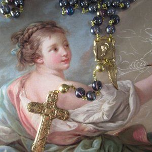 Blessed Mary Rosary, Solid Bronze Cross and Centerpiece